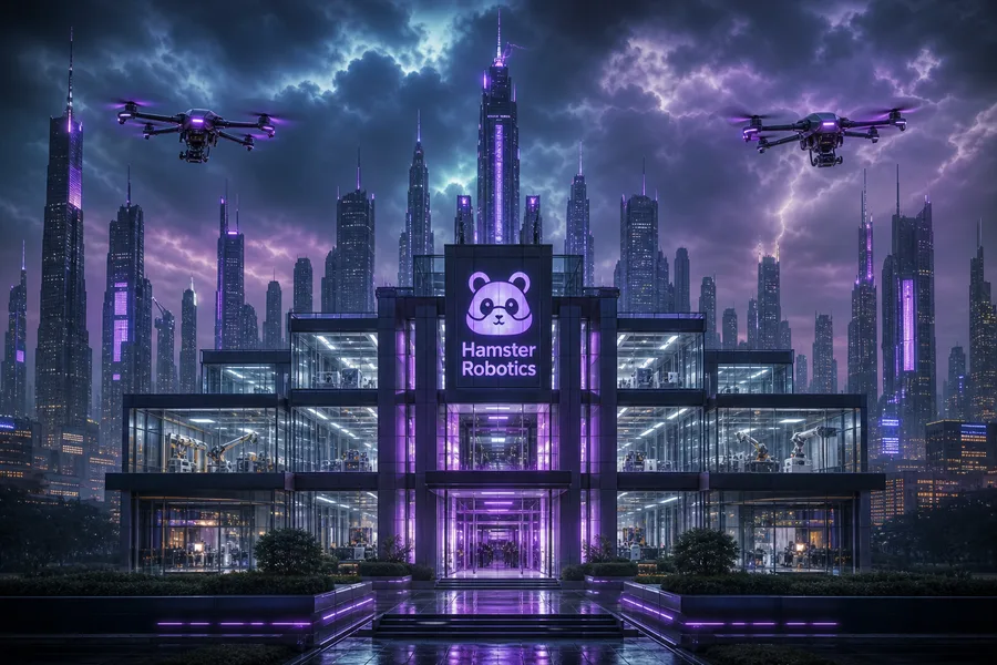 Purple Futuristic Megacity Skyline Hamster-Robotics Wallpaper 6 4K 6
