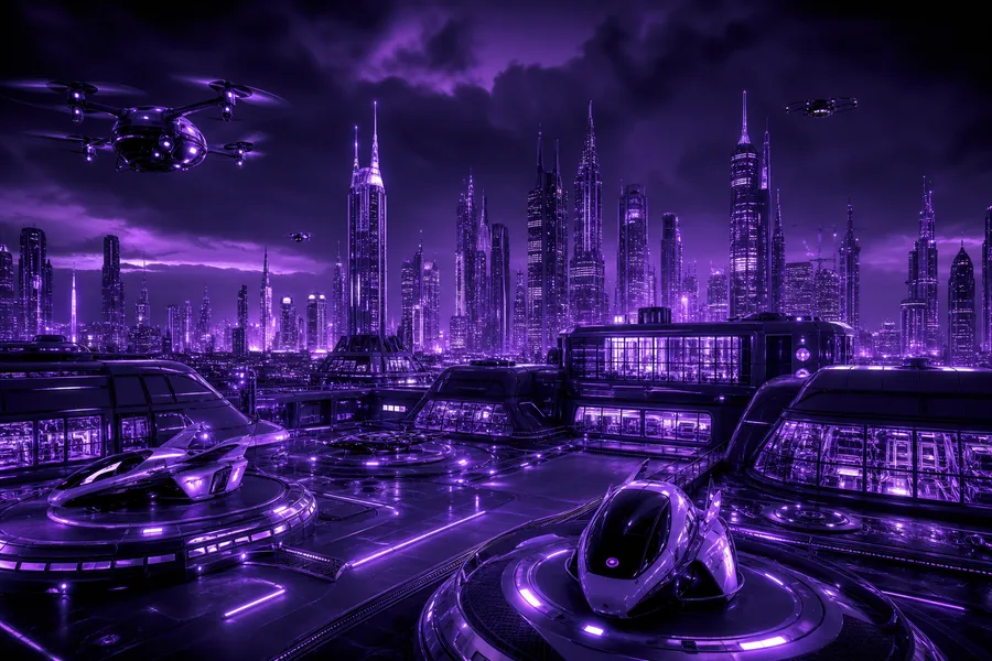 Purple Futuristic Megacity Skyline Hamster-Robotics Wallpaper  6 4K