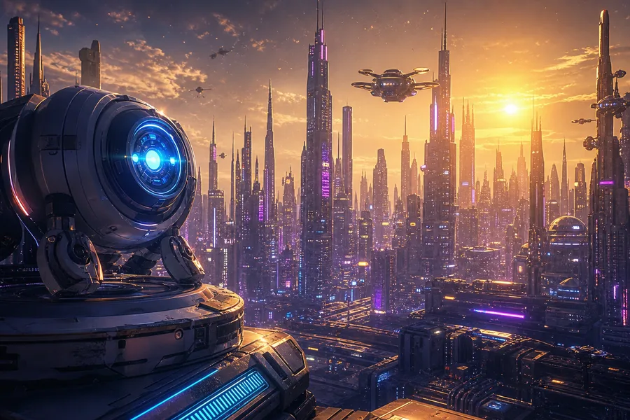 Purple Futuristic Megacity Skyline Hamster-Robotics Wallpaper 6 4K