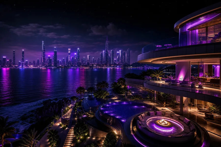 Purple Futuristic Megacity Skyline Luxury-Villas Wallpaper 6 4K 5