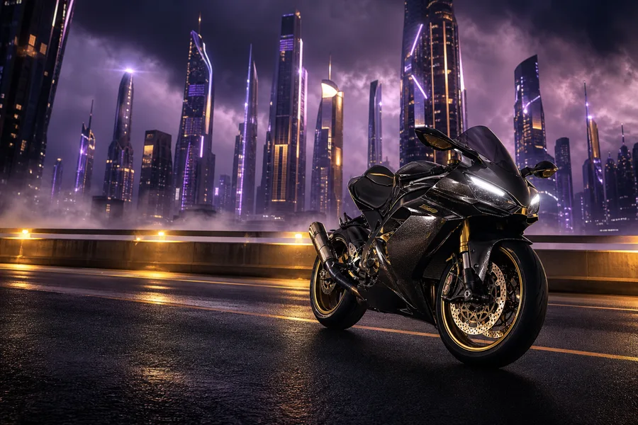 Purple Futuristic Megacity Skyline Motorcycles Wallpaper  6 4K