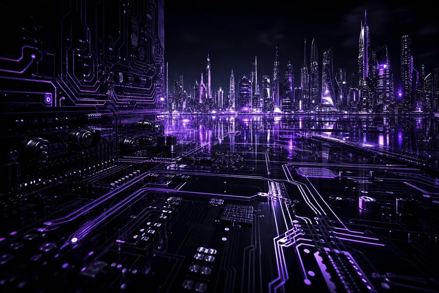Purple Futuristic Megacity Skyline Pcb-Design Wallpaper  6 4K