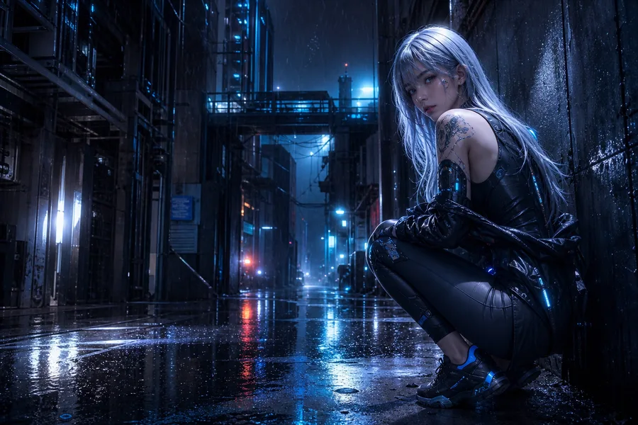 Rainy Neon Alley With Reflections Ai-Girls Wallpaper 4 4K