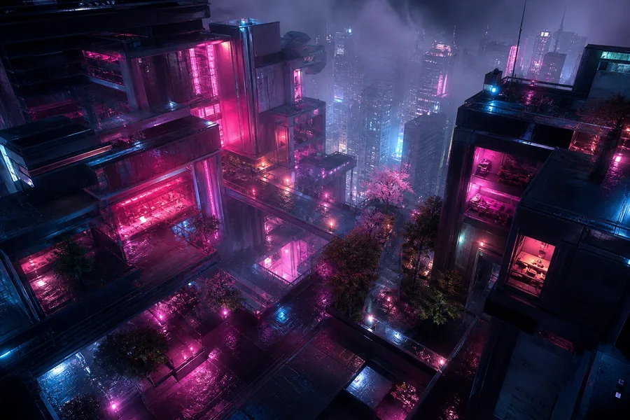 Rainy Neon Alley With Reflections Architecture Wallpaper 4 4K 7