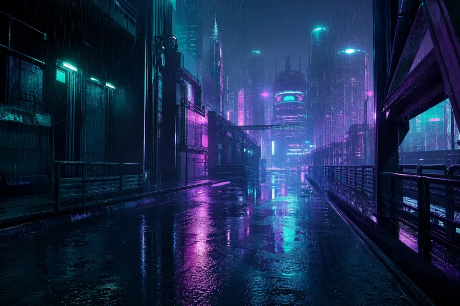 Rainy Neon Alley With Reflections Cyberpunk Wallpaper 4 4K 13