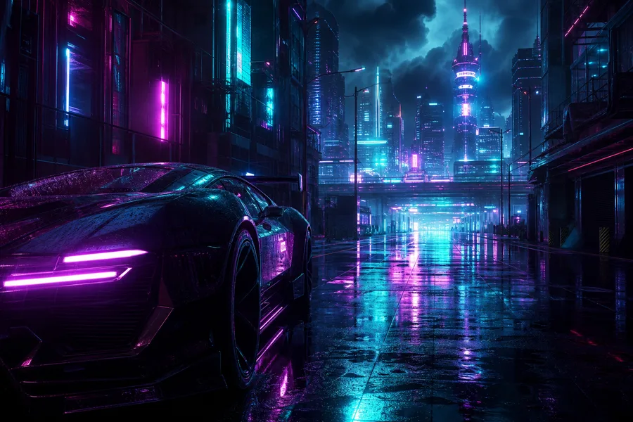Rainy Neon Alley With Reflections Cyberpunk Wallpaper 4 4K 16