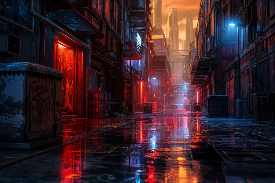 Rainy Neon Alley With Reflections Cyberpunk Wallpaper 4 4K 17