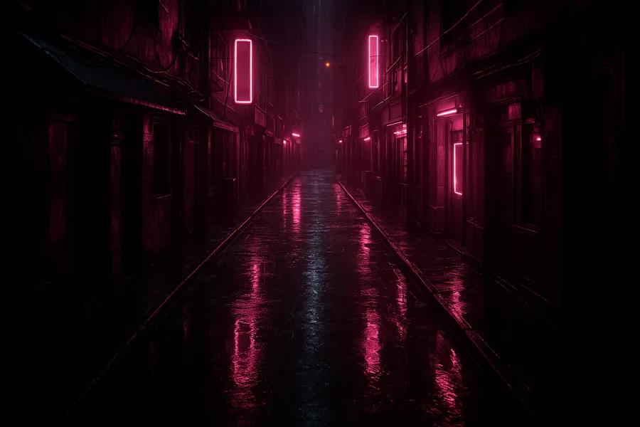 Rainy Neon Alley With Reflections Cyberpunk Wallpaper 4 4K 2