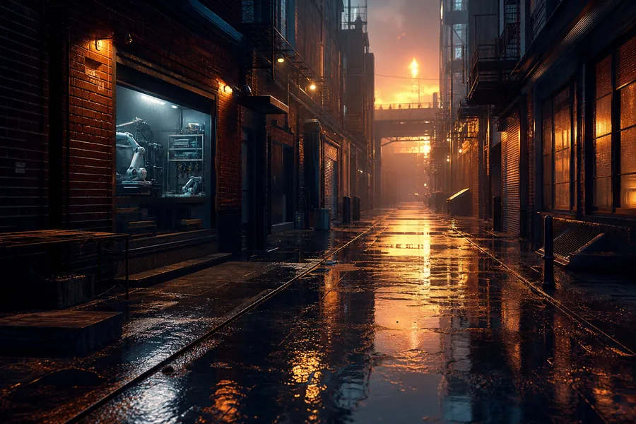Rainy Neon Alley With Reflections Hamster-Robotics Wallpaper 4 4K 4