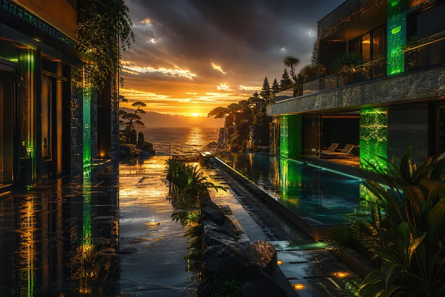 Rainy Neon Alley With Reflections Luxury-Villas Wallpaper 4 4K 5