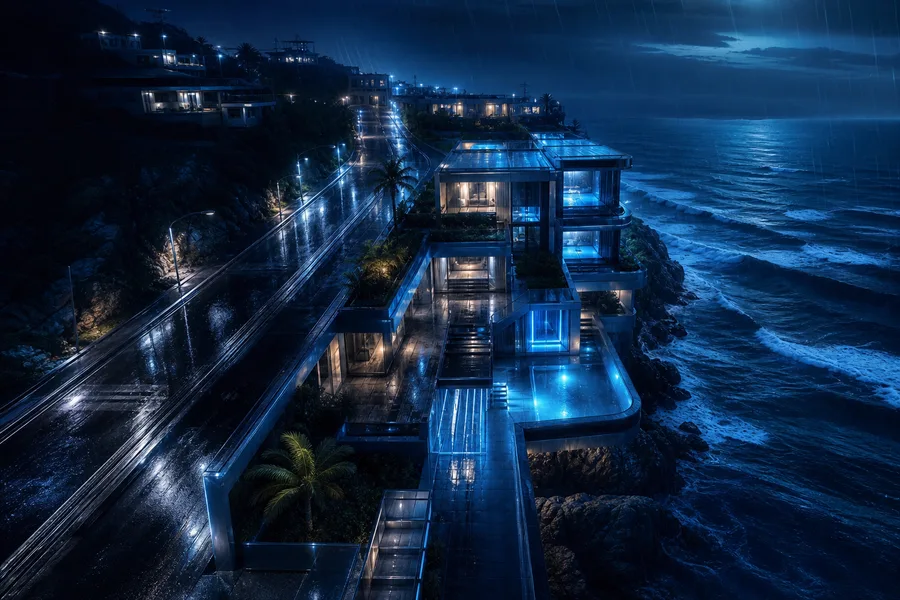 Rainy Neon Alley With Reflections Luxury-Villas Wallpaper  4 4K