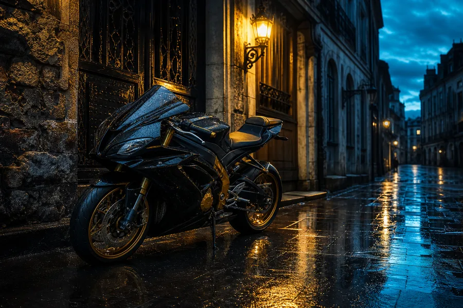 Rainy Neon Alley With Reflections Motorcycles Wallpaper 4 4K 3