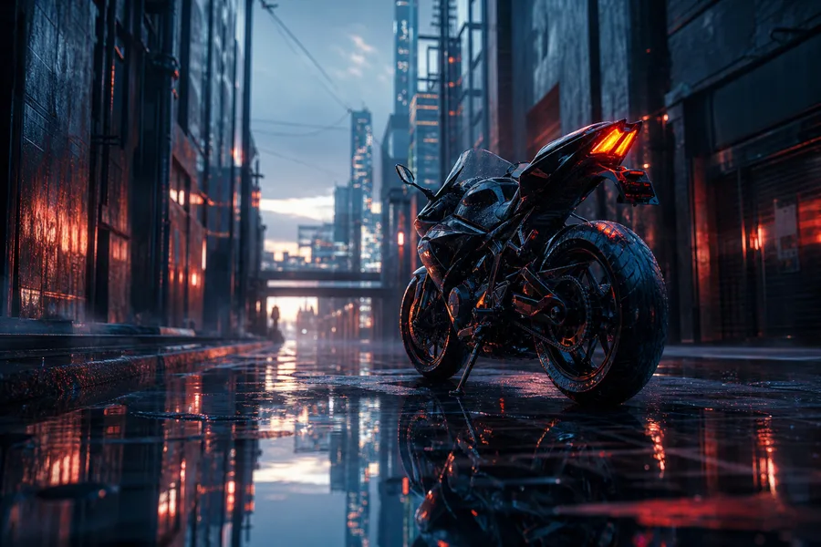 Rainy Neon Alley With Reflections Motorcycles Wallpaper 4 4K 6