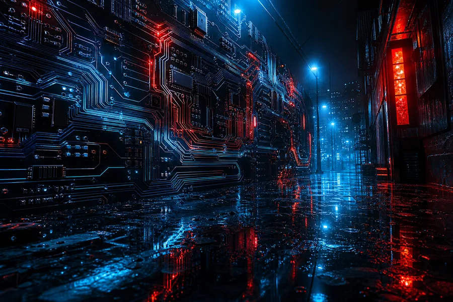 Rainy Neon Alley With Reflections Pcb-Design Wallpaper  4 4K