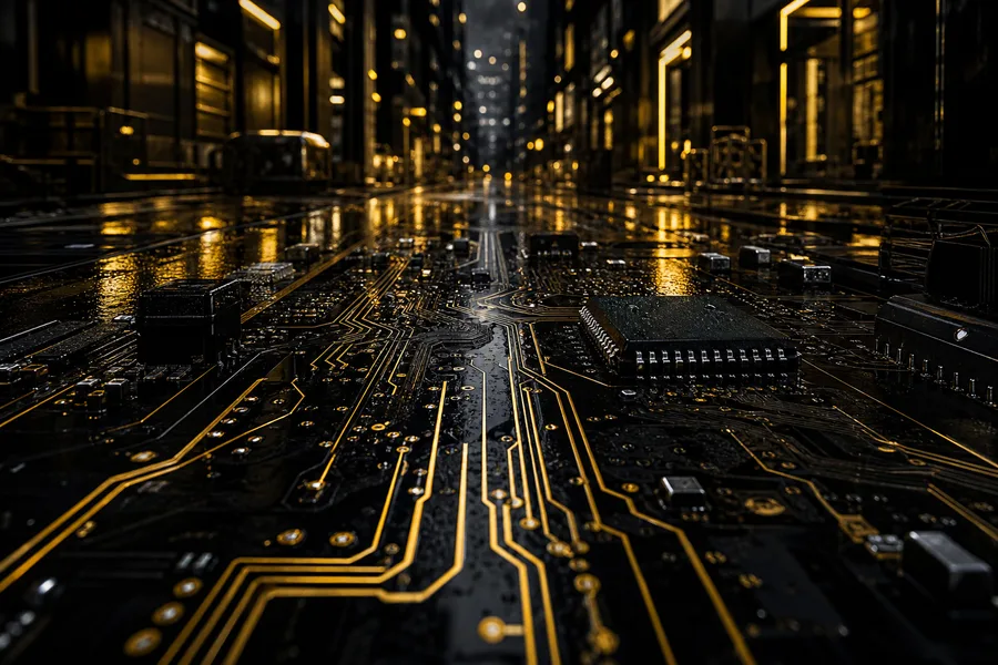 Rainy Neon Alley With Reflections Pcb-Design Wallpaper 4 4K