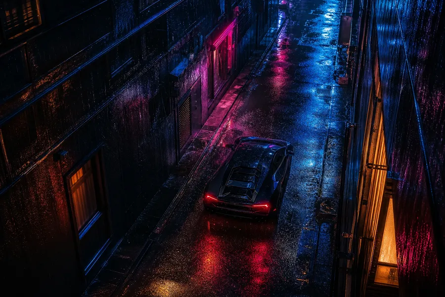 Rainy Neon Alley With Reflections Supercars Wallpaper 4 4K 2