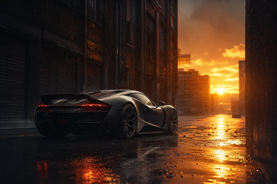 Rainy Neon Alley With Reflections Supercars Wallpaper  4 4K