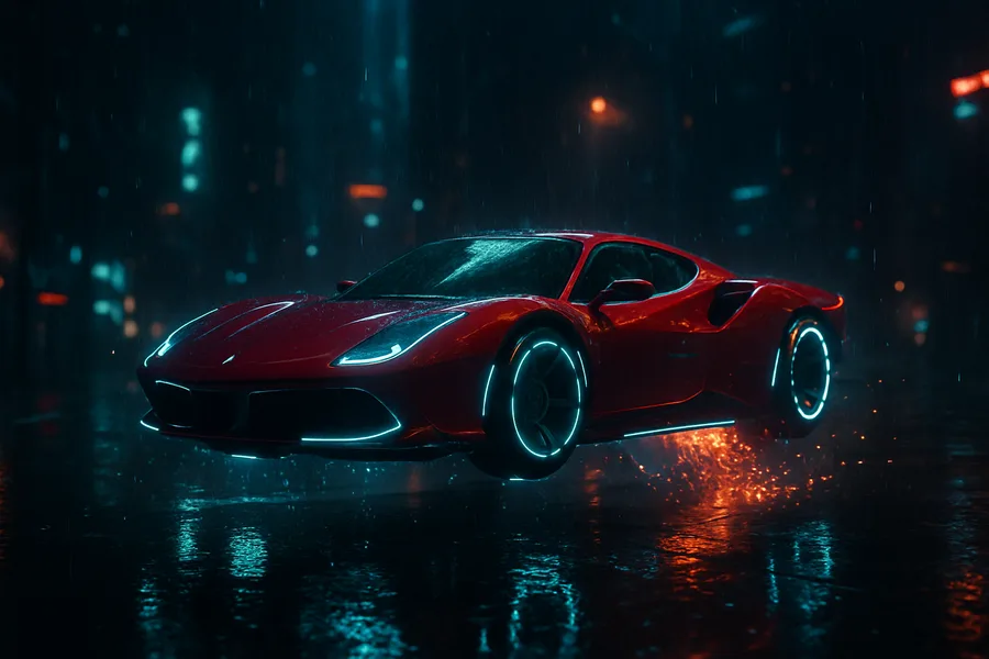 Red Ferrari In Rainy City Cars Wallpaper 2 4K 7
