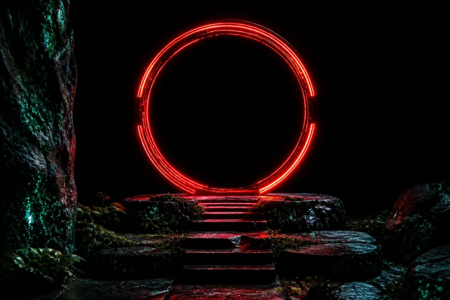Red Neon Circle On Pure Black Amoled Wallpaper 7 4K 5