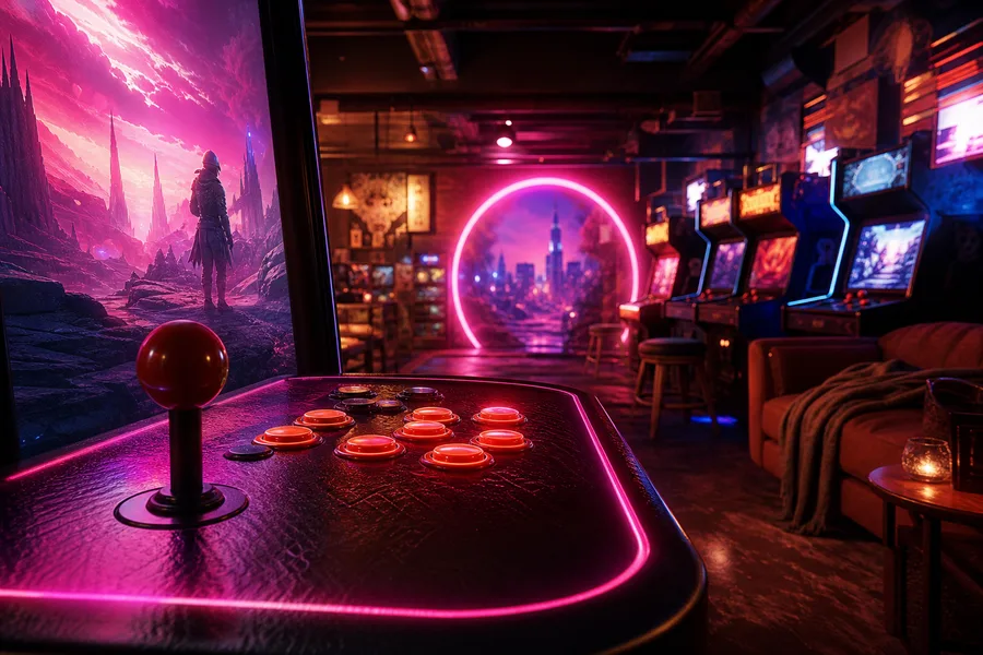 Retro Arcade Room With Neon Machines Gaming Wallpaper 7 4K 11