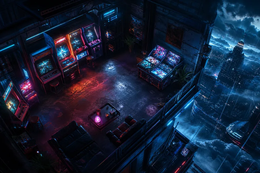 Retro Arcade Room With Neon Machines Gaming Wallpaper 7 4K 14