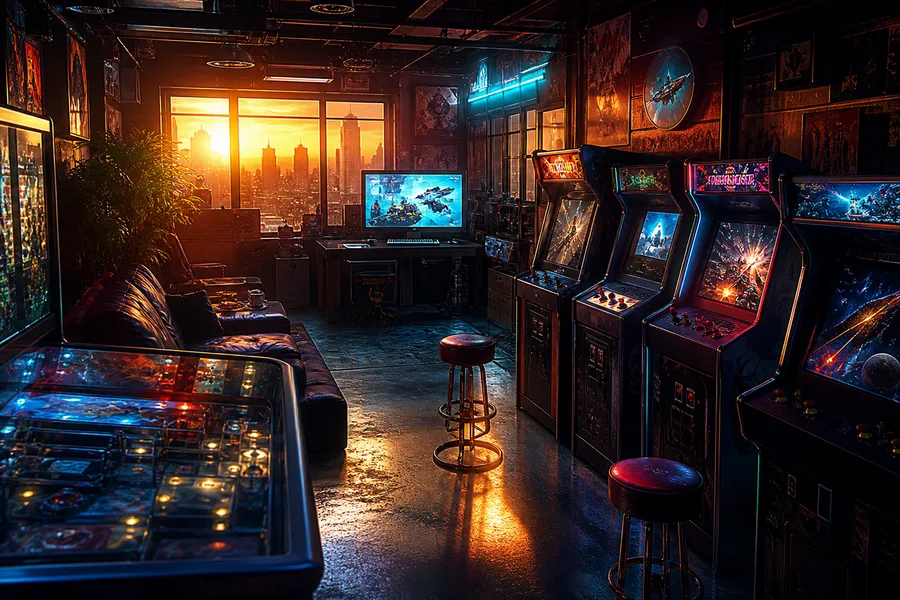 Retro Arcade Room With Neon Machines Gaming Wallpaper 7 4K 16