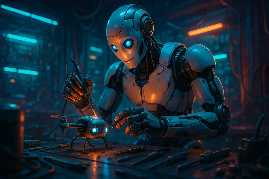 Robot Warrior Standing In Neon Rain Robots Wallpaper 10 4K