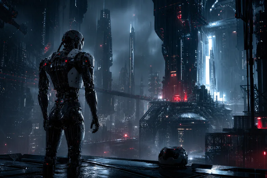 Robot Warrior Standing In Neon Rain Robots Wallpaper 2 4K 12