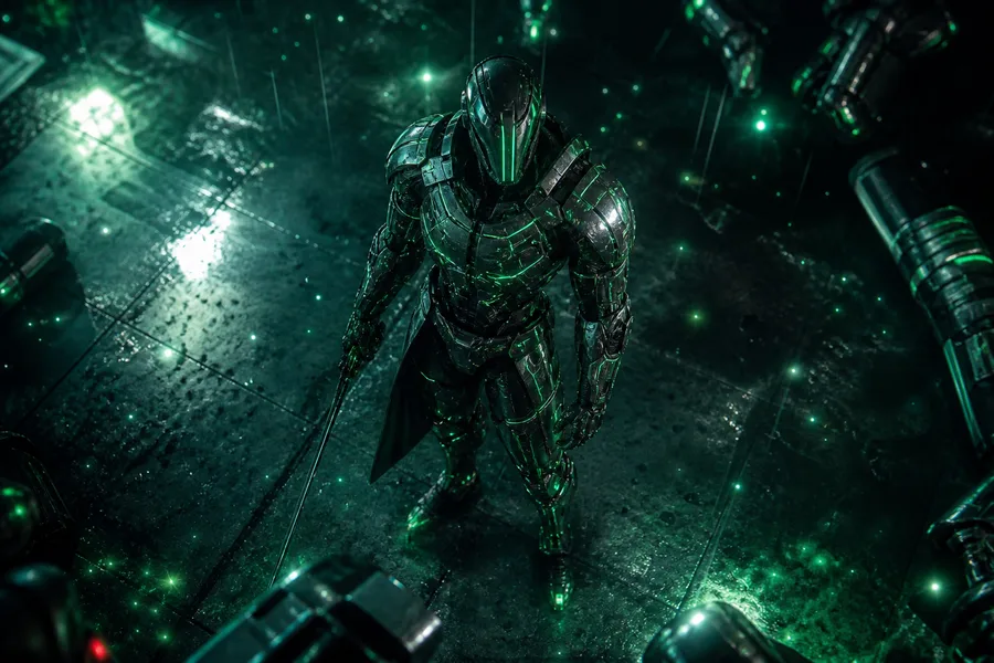 Robot Warrior Standing In Neon Rain Robots Wallpaper 2 4K 14