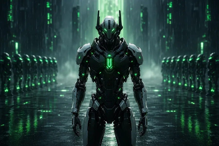 Robot Warrior Standing In Neon Rain Robots Wallpaper 2 4K 17