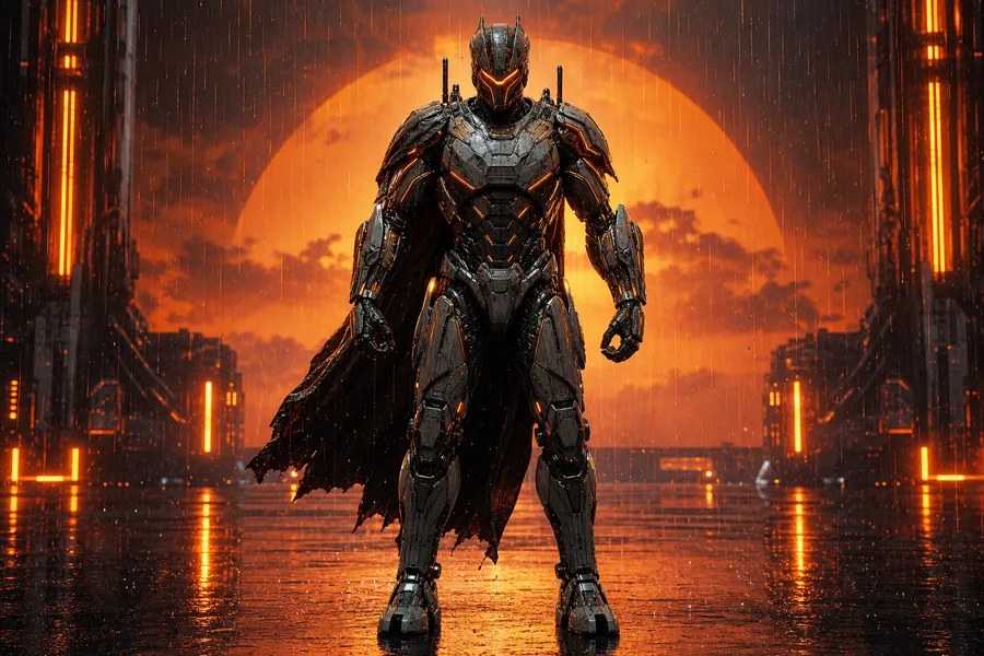 Robot Warrior Standing In Neon Rain Robots Wallpaper 2 4K 8