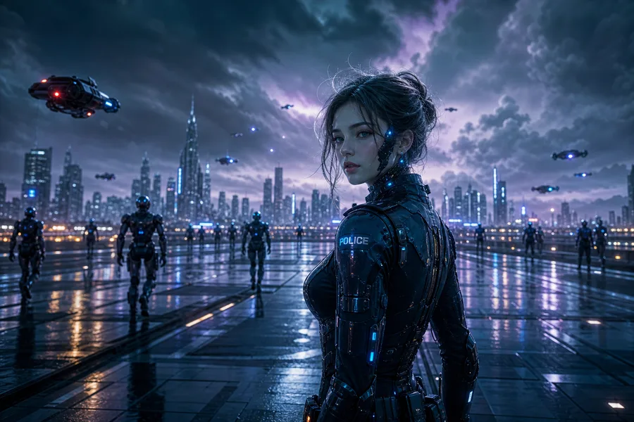 Robotic City Police Patrol Ai-Girls Wallpaper 12 4K 4