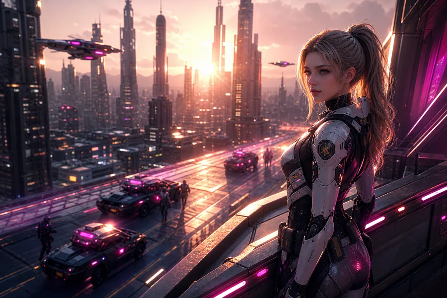 Robotic City Police Patrol Ai-Girls Wallpaper 12 4K