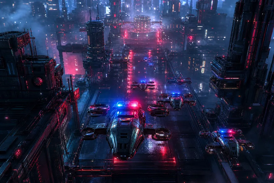 Robotic City Police Patrol Cyberpunk Wallpaper 12 4K 7