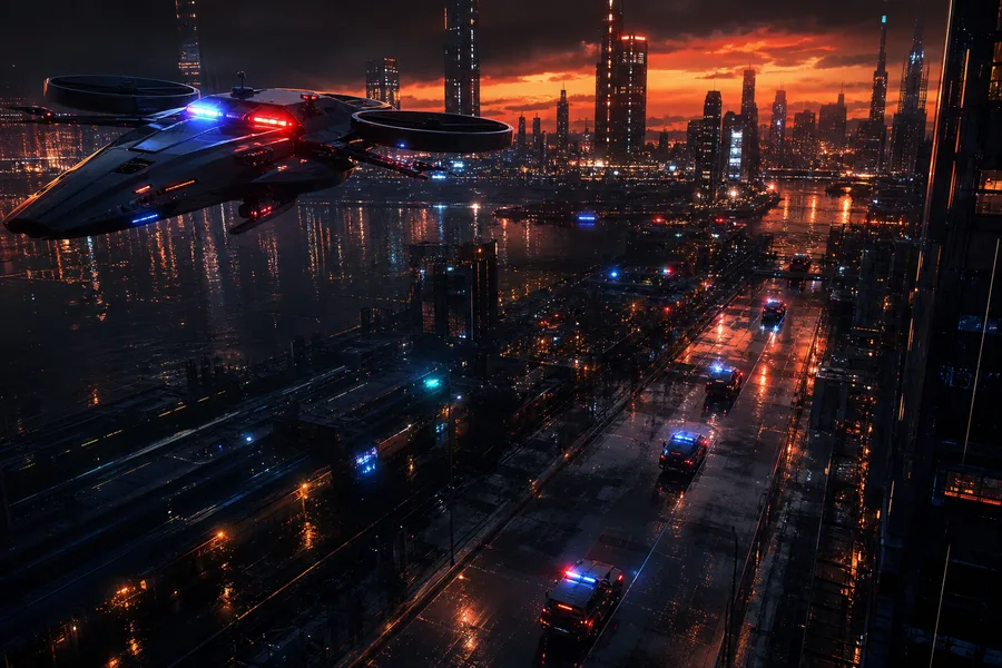 Robotic City Police Patrol Cyberpunk Wallpaper  12 4K