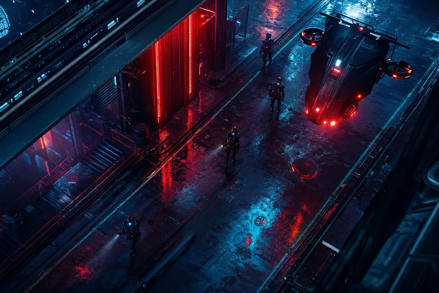 Robotic City Police Patrol Cyberpunk Wallpaper 12 4K