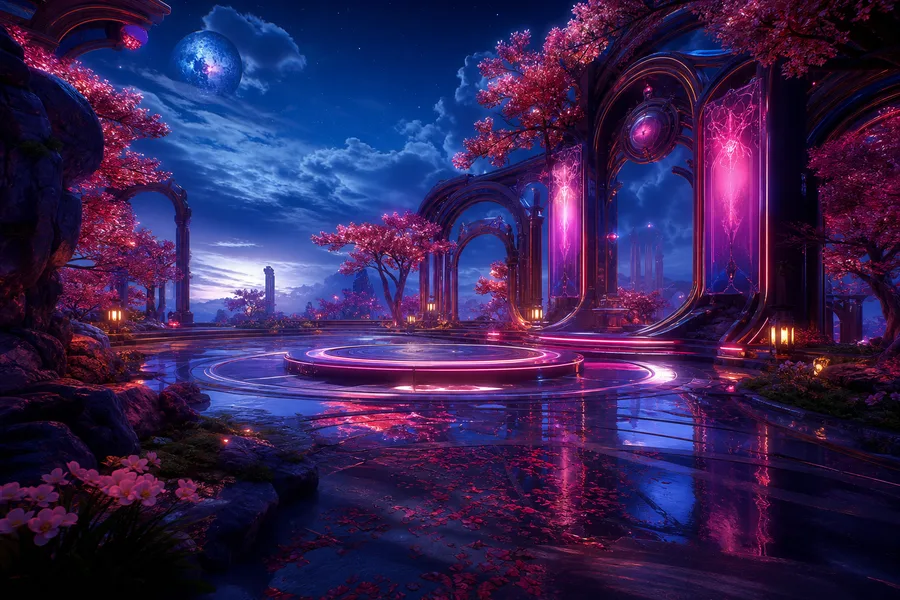 Sci Fi Battle Arena With Neon Lights Gaming Wallpaper  3 4K