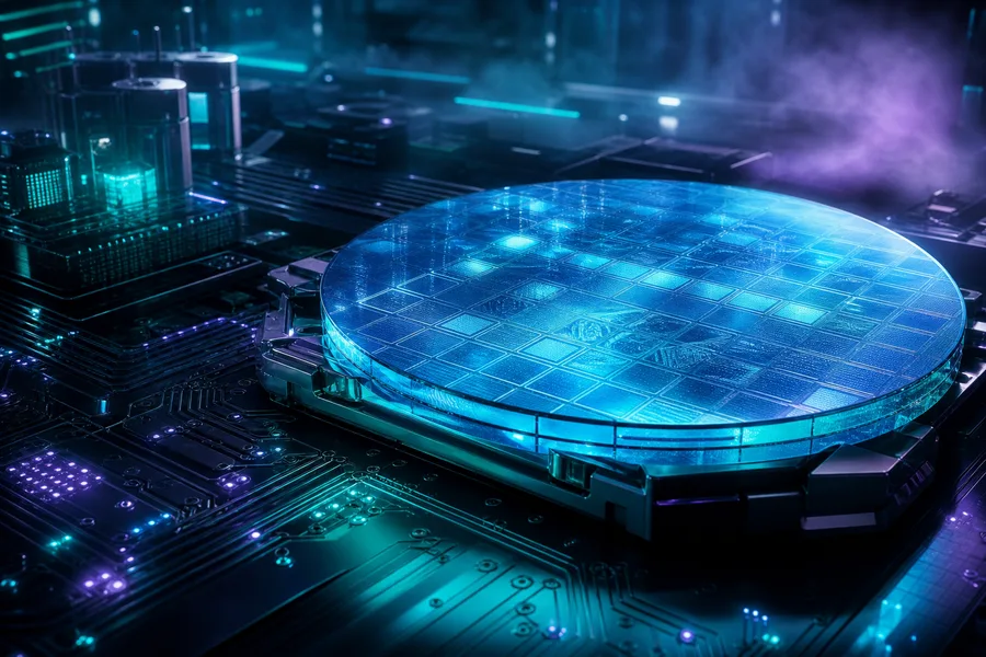 Semiconductor Wafer Glowing Blue Electronics Wallpaper 6 4K 4