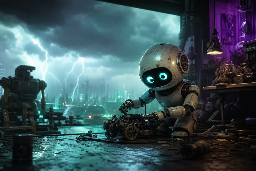 Small Cute Robot In Workshop Robots Wallpaper 3 4K 12