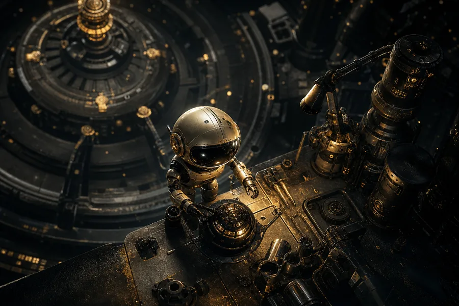 Small Cute Robot In Workshop Robots Wallpaper  3 4K