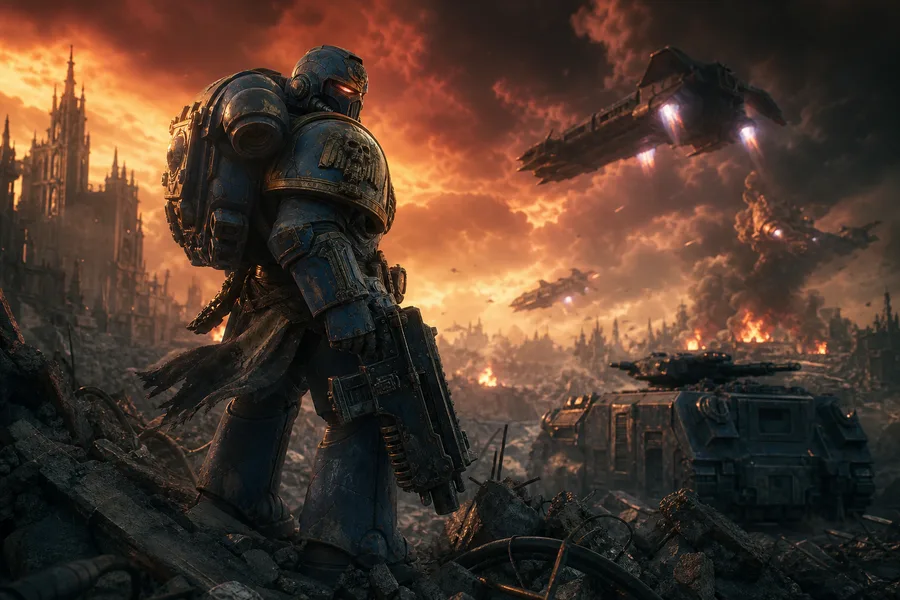 Space Marine Inspired Sci Fi Battlefield Without Logos Gaming Wallpaper 19 4K 2