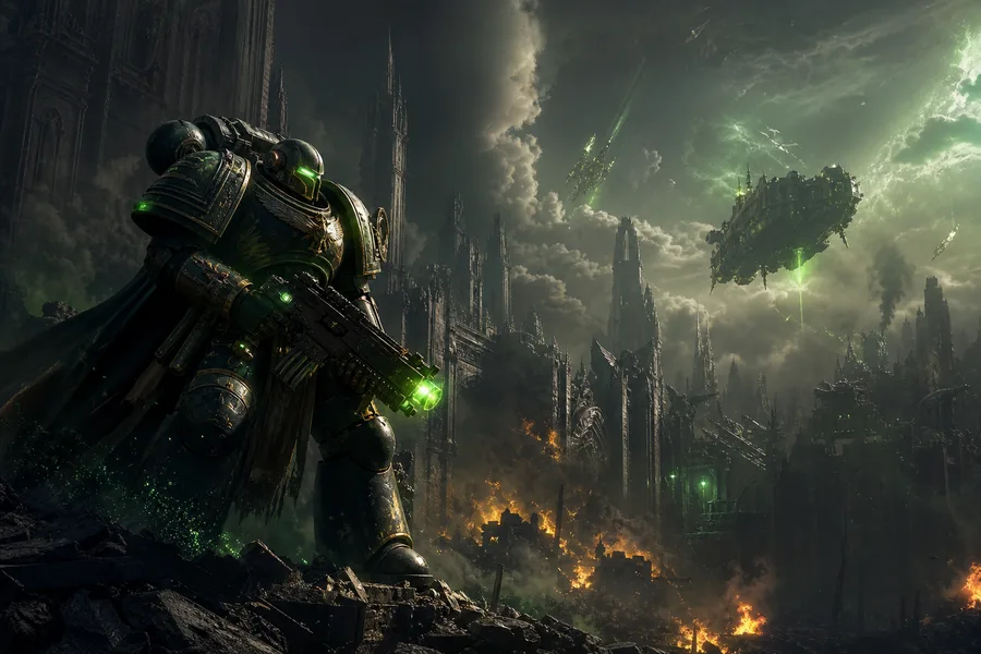 Space Marine Inspired Sci Fi Battlefield Without Logos Gaming Wallpaper 9 4K 16