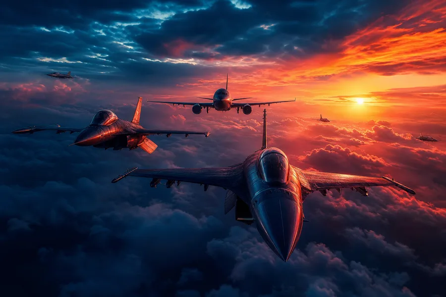 Vintage Aircraft Formation In Dramatic Sunset Clouds Airplanes Wallpaper  3 4K