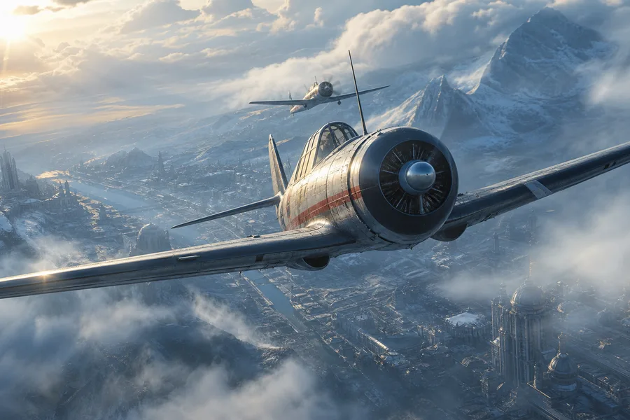 Vintage Aircraft Formation In Dramatic Sunset Clouds Airplanes Wallpaper 3 4K 4