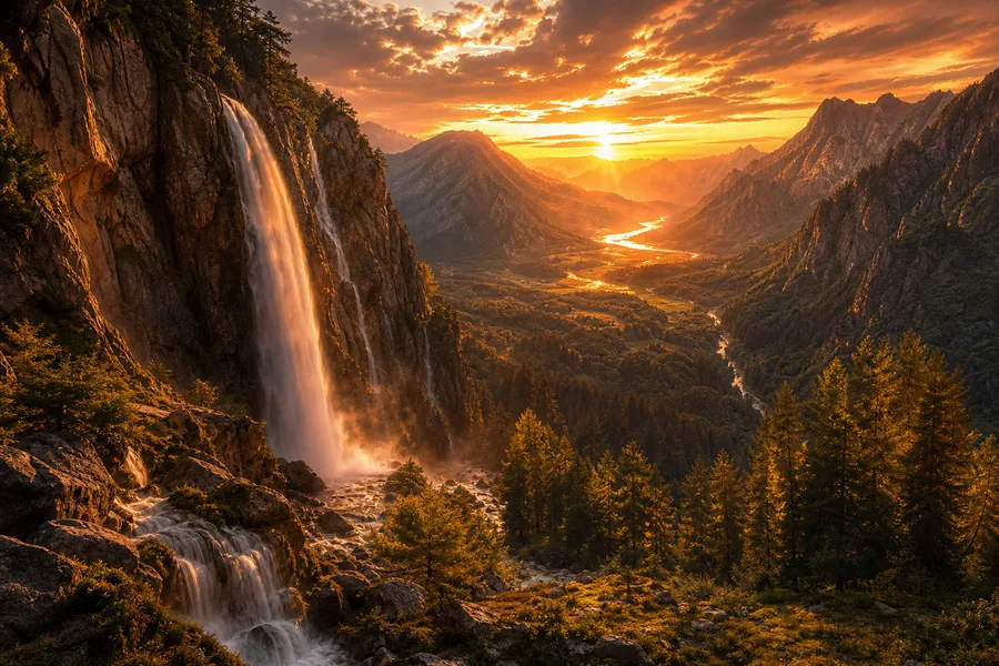 Waterfall Valley Cinematic Nature Wallpaper 3 4K 4