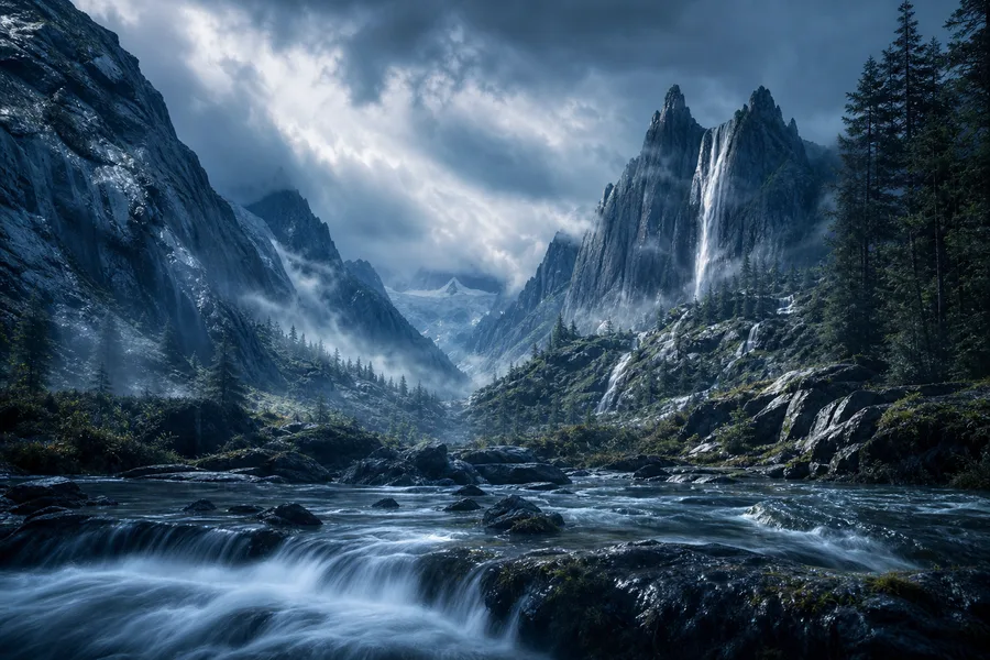 Waterfall Valley Cinematic Nature Wallpaper 3 4K 5