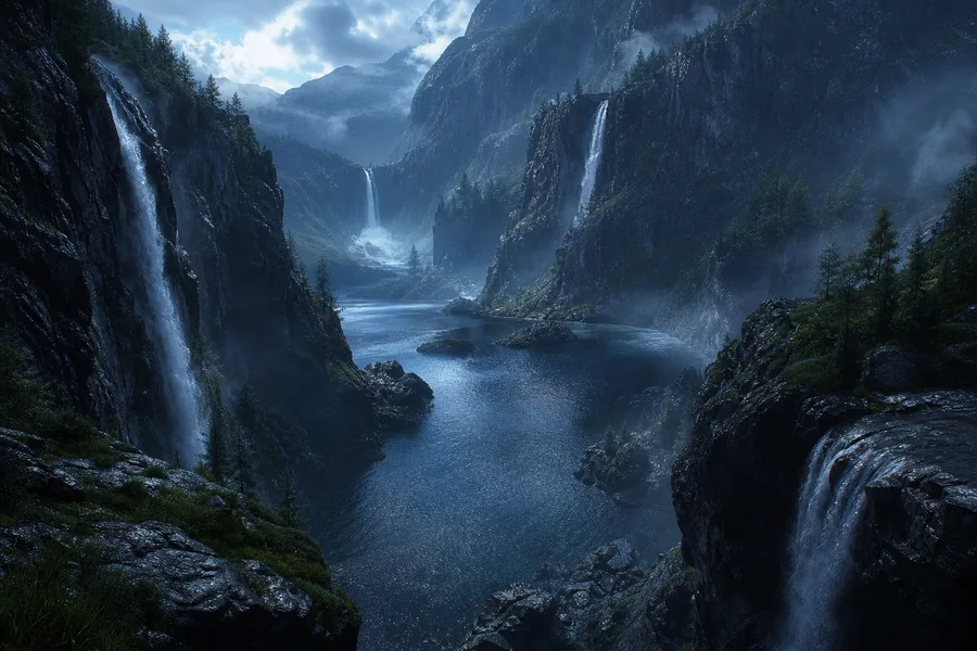 Waterfall Valley Cinematic Nature Wallpaper 3 4K 6