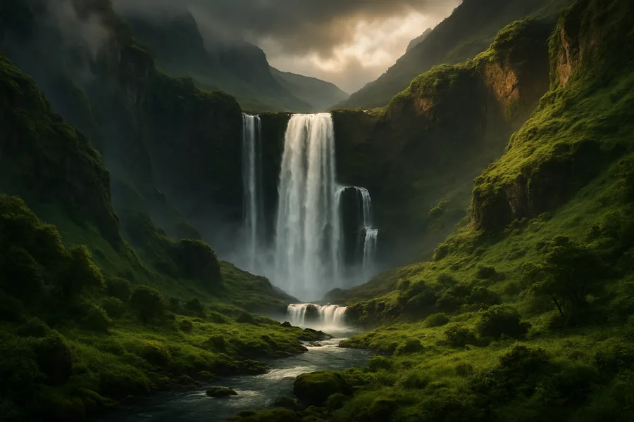 Waterfall Valley Cinematic Nature Wallpaper 3 4K